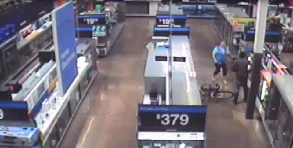 Surveillance camera footage showing a robbery at Wal-Mart in Raleigh leading to Thomas Kyle Cauther’s arrest.