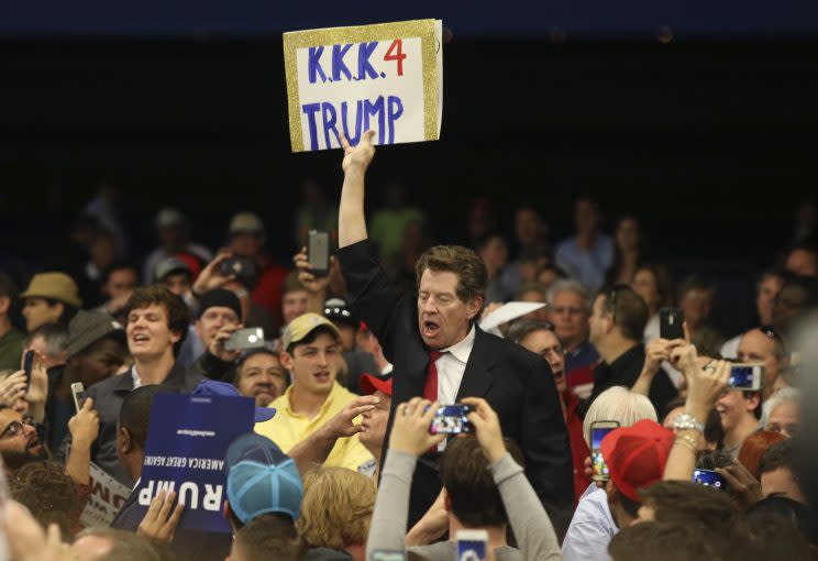 A Ku Klux Klan supporter at a Trump campaign rally in New Orleans last March. (Photo: Layne Murdoch Jr./Reuters)