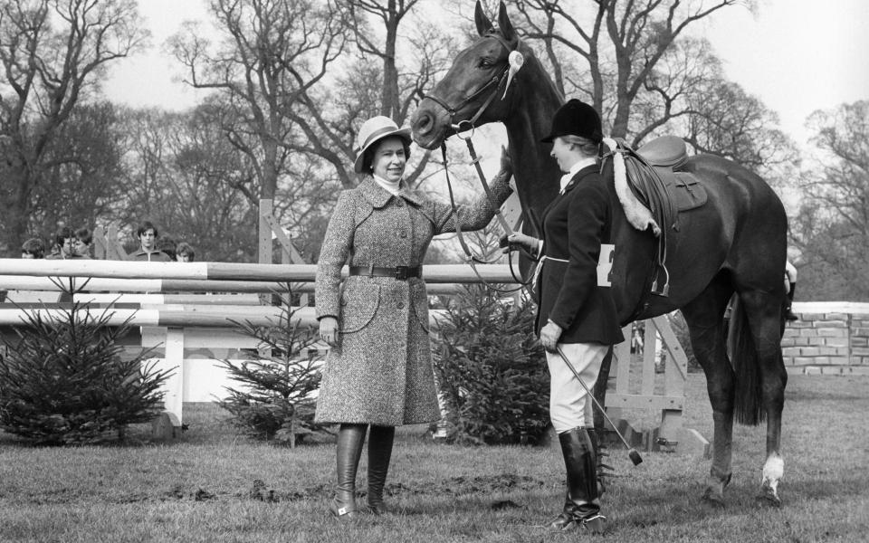 Princess Anne and Queen Elizabeth with Doublet at the Badminton Horse Trials. - PA