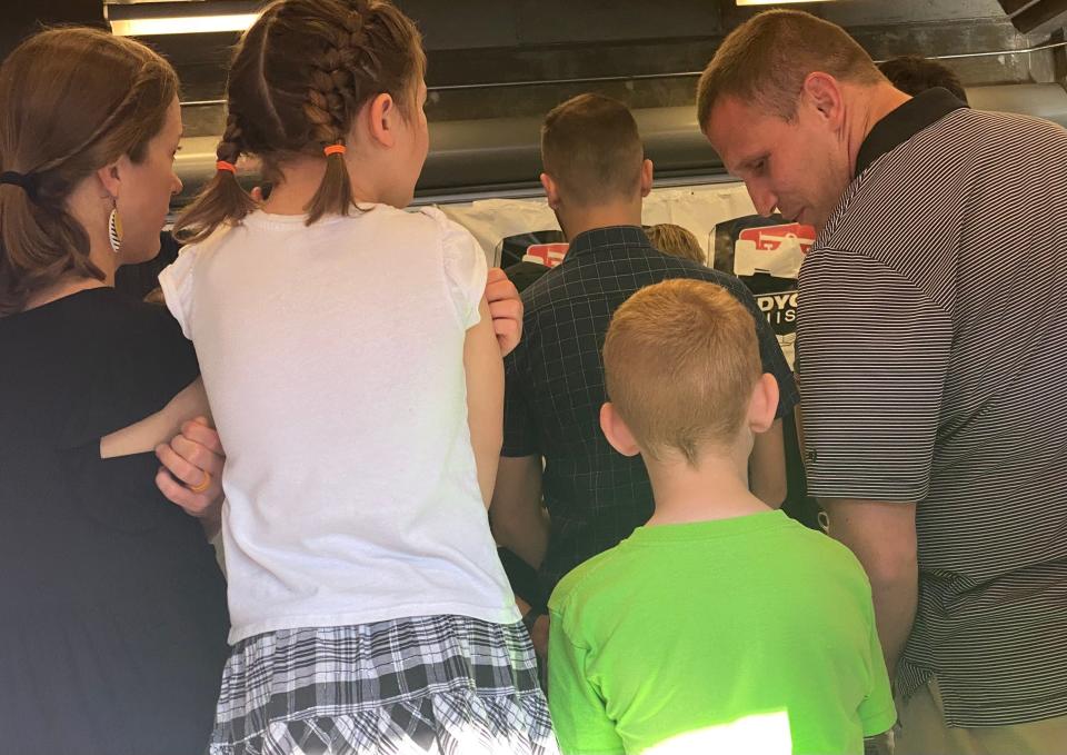 Brian Petraits and his family (wife Laura, son Neil and daughter Noel) came to the Indy 500 on Sunday. Petraits has been blind for decades.