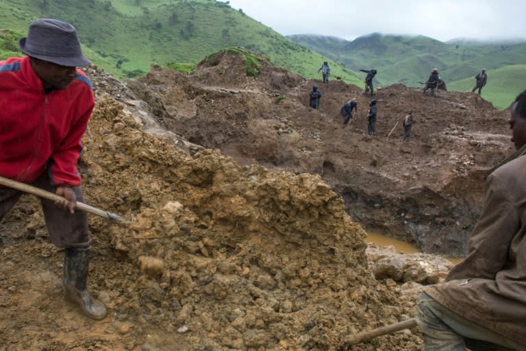 Self-employed miners digging for cassiterite near Numbi in hilly eastern Democratic Republic of Congo