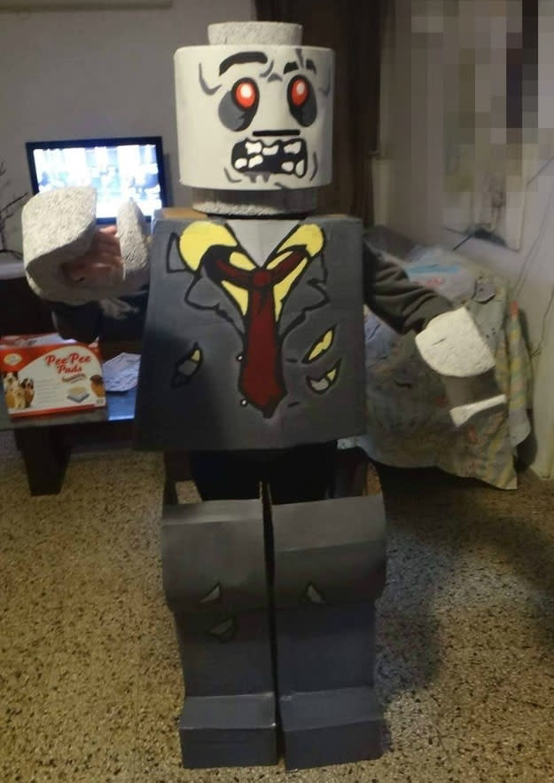 Someone dressed as an undead LEGO figurine