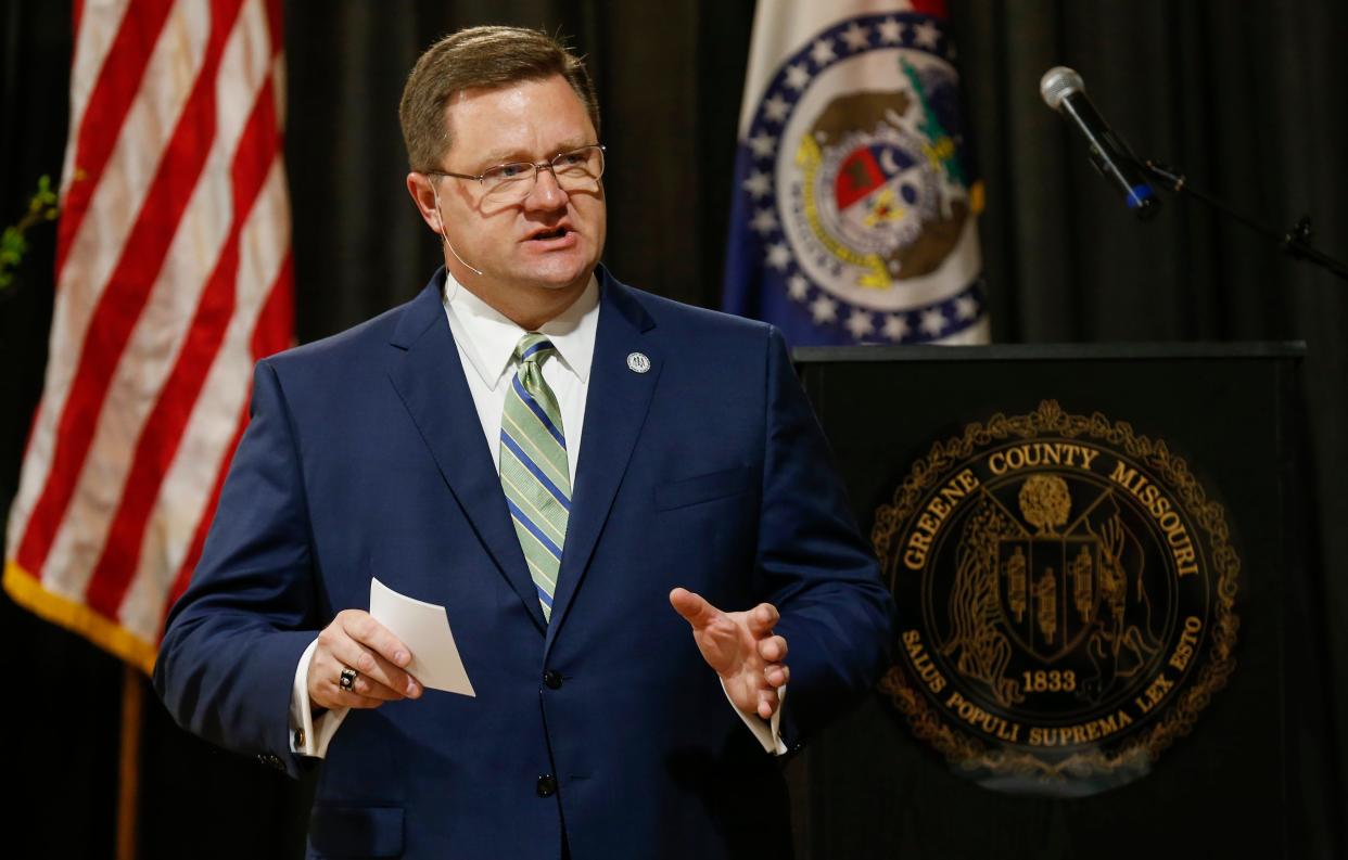 Greene County Presiding Commissioner Bob Dixon delivers the State of the County address at Relics Event Center on Thursday, Oct. 3, 2019, in Springfield, Mo. 