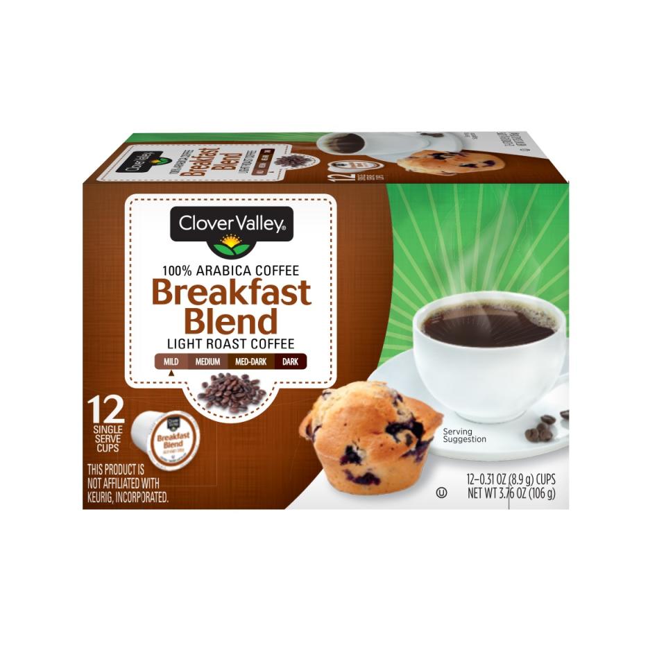 <p><a href="https://www.dollargeneral.com/p/clover-valley-breakfast-blend-single-serve-cups---ct/21600104424" rel="nofollow noopener" target="_blank" data-ylk="slk:Shop Now;elm:context_link;itc:0;sec:content-canvas" class="link ">Shop Now</a></p><p>Clover Valley Breakfast Blend Single Serve Cups</p><p>dollargeneral.com</p><p>$8.95</p><span class="copyright">Dollar General</span>