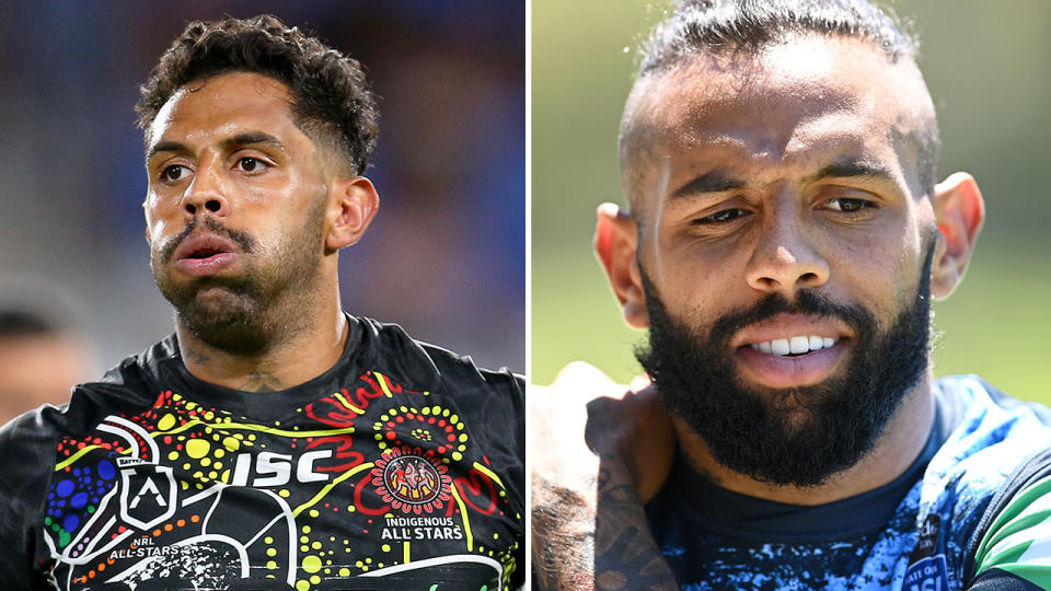 Pictured left, Josh Addo-Carr representing the Indigenous side in the NRL All Stars game.