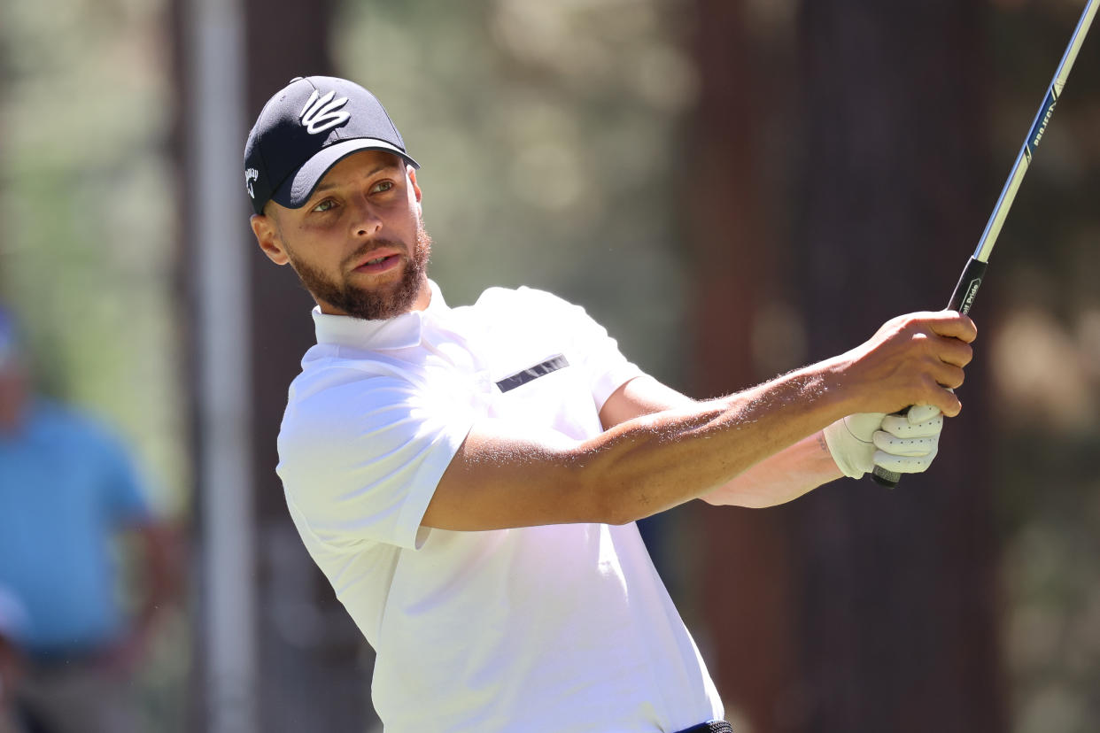 Stephen Curry is off to a great start at the American Century Championship. (Isaiah Vazquez/Getty Images)