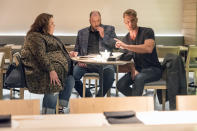 <p>Chrissy Metz as Kate Pearson, Chris Sullivan as Toby Damon and Justin Hartley as Kevin Pearson in NBC’s <i>This Is Us</i>.<br>(Photo: Ron Batzdorff/NBC) </p>