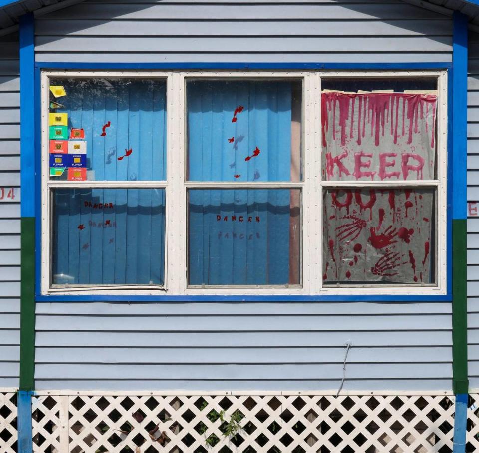 Many residents of Brownsville’s Blue Belle trailer park are unaware of the plan to annex that area by the City of Hialeah. The mostly Spanish speaking residence and local business owner voiced opposition to the annexation. The window dressing of a trailer home makes a clear statement to outsiders on Thursday, May 11, 2023.