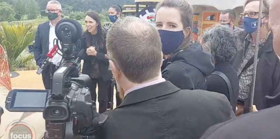 New Zealand Prime Minister Jacinda Ardern speaks to the media.