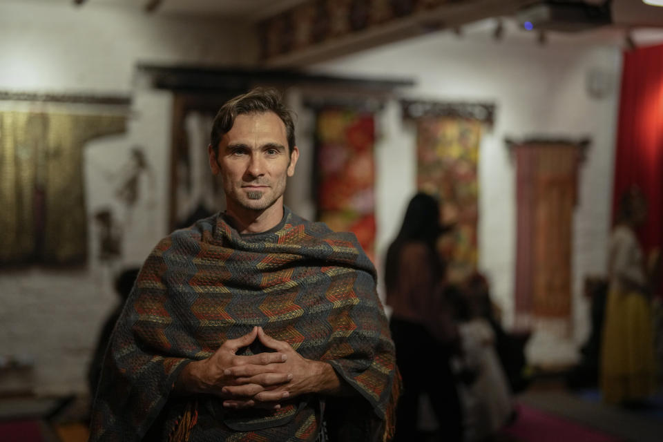 Pablo Robles leads a spiritual therapy session in Sao Paulo, Brazil, Sunday, June 18, 2023. Robles distanced himself from his Catholic faith after a religious trip to the Vatican when he was a teenager and now uses meditation and his music background to help people connect spirituality outside organized religion. In the pope’s homeland of Argentina, Catholics have been renouncing the faith and joining the growing ranks of the religiously unaffiliated. Commonly known as the “nones,” they describe themselves as atheists, agnostics, spiritual but not religious, or simply: “nothing in particular.” (AP Photo/Andre Penner)