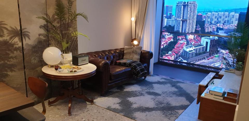 Living room of a one-bedroom apartment at One Pearl Bank showflat. (PHOTO: Yahoo Finance)