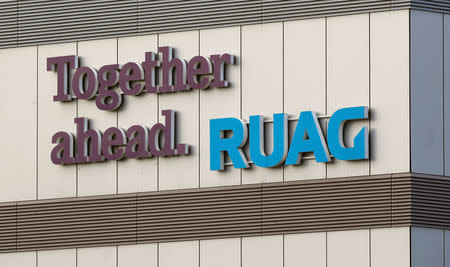 A logo of Swiss defence equipment maker RUAG is seen at a branch in Zurich, Switzerland March 23, 2018. REUTERS/Arnd Wiegmann