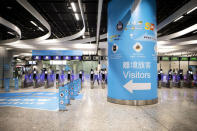 Automated immigration clearance machines for departing passengers stand in the Hong Kong Port Area at West Kowloon Station, which houses the terminal for the Guangzhou-Shenzhen-Hong Kong Express Rail Link (XRL), developed by MTR Corp., in Hong Kong, China, September 22, 2018. Giulia Marchi/Pool via REUTERS