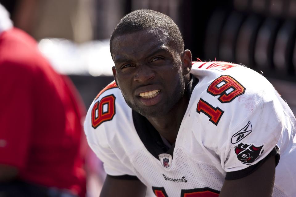 TAMPA, FL - OCTOBER 24:  Wide receiver Mike Williams #19 of the Tampa Bay Buccaneers looks on during a NFL game against the St. Louis Rams on October 24, 2010 at Raymond James Stadium in Tampa, Florida.  (Photo by Michael DeHoog/Sports Imagery/Getty Images)