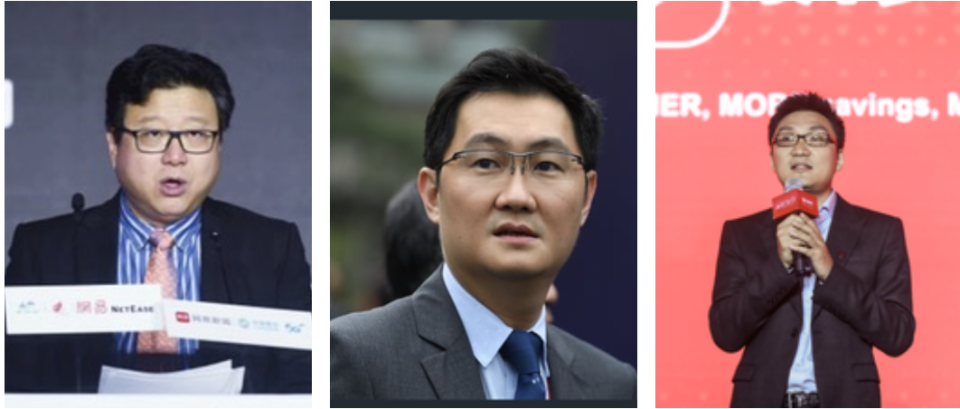 From left: William Ding of NetEase, Pony Ma of Tencent and Colin Huang of Pinduoduo. (PHOTO: Getty Editorial)