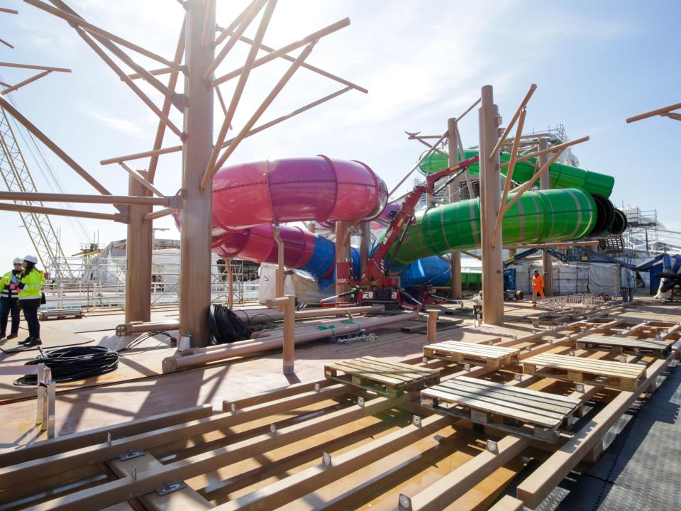 Water slides being constructed on Royal Caribbean's Icon of the seas