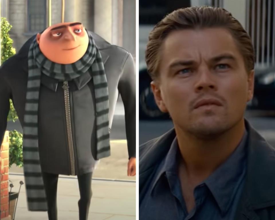 Steve Carrell as Gru, and Leonardo Dicaprio in Inception