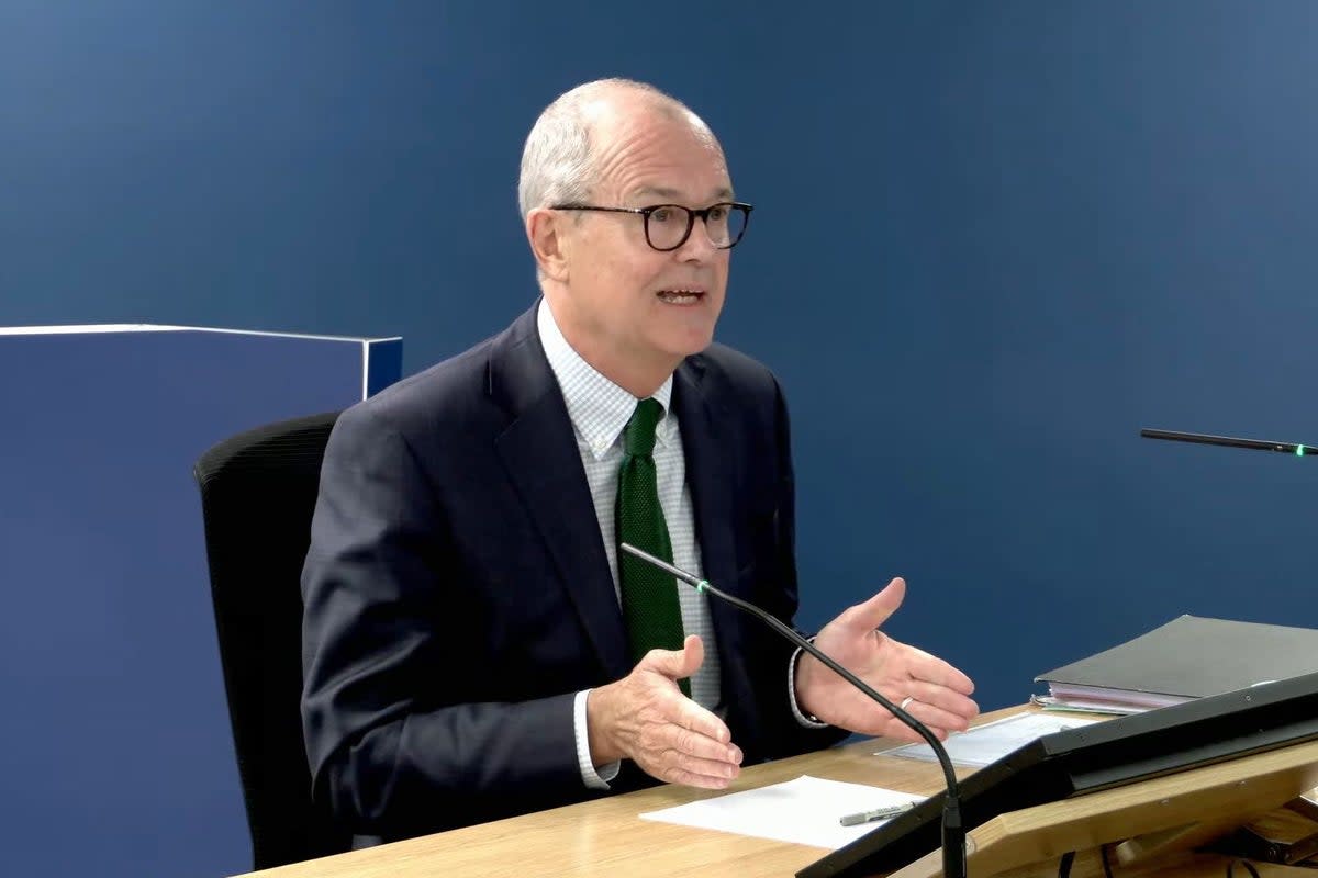 Screen grab from the UK Covid-19 Inquiry livestream of former chief scientific adviser Sir Patrick Vallance giving evidence at Dorland House in London (UK Covid-19 Inquiry/PA) (PA Media)