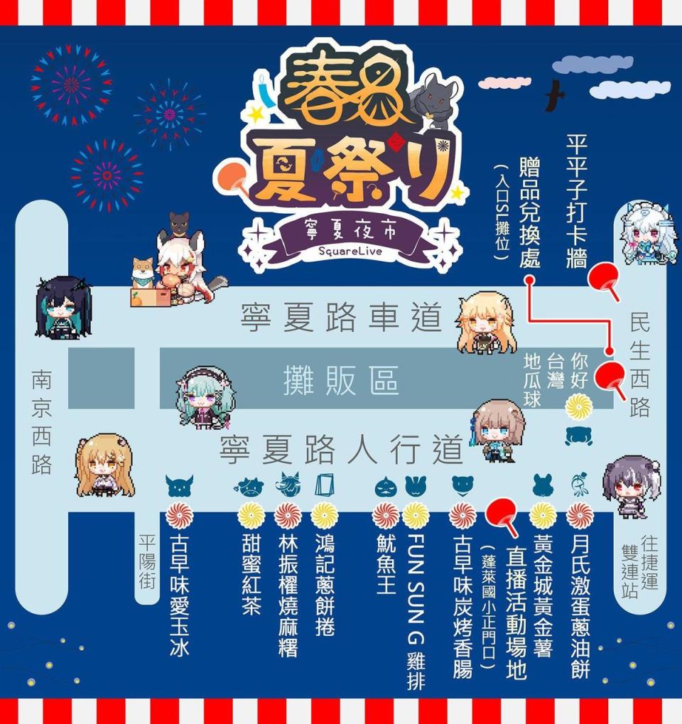 共有10間合作攤商放置Vtuber圖示供粉絲合照。（春魚工作室提供）