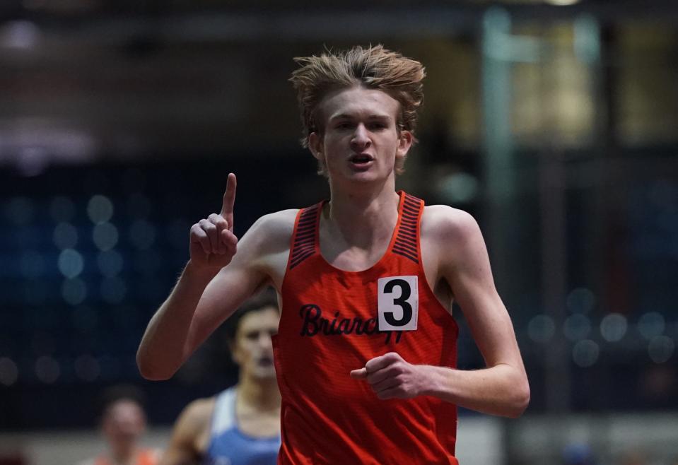 Briarcliff's Kornel Smith wins the 1000-meter run with a 2:31.16 time at the Westchester Co. Track & Field Championships at The Armory. Track & Field Center in New York on Saturday, January 28, 2023.