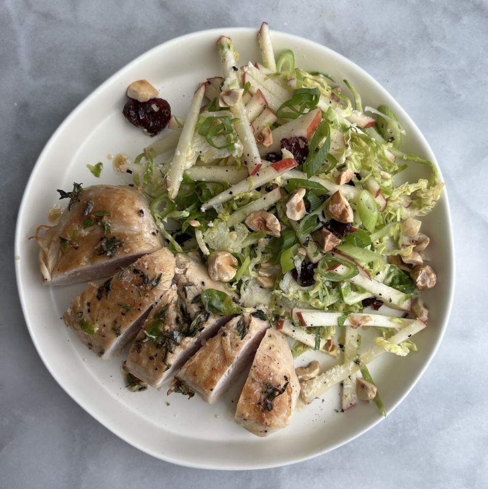 24) Lemon-Thyme Chicken With Brussels Sprout Salad