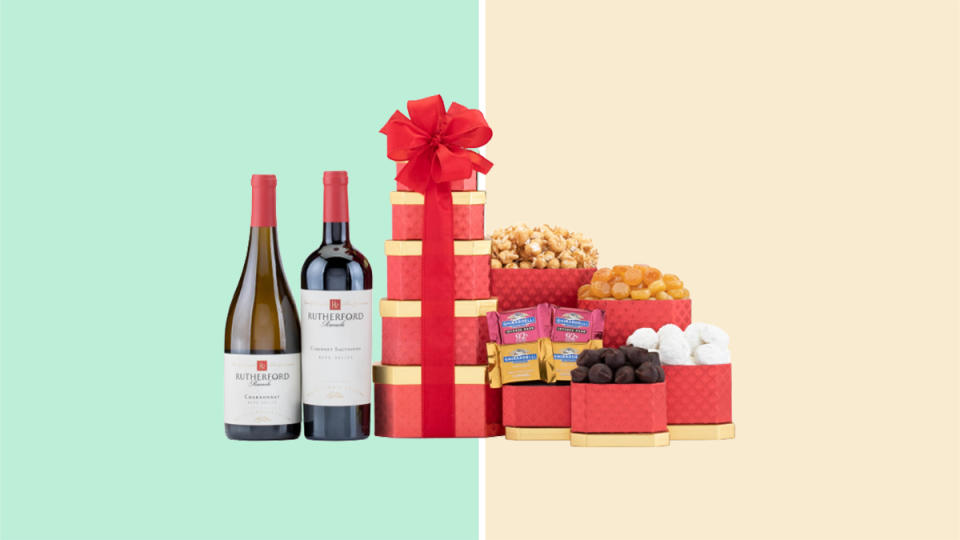 Gift the grinch with this gift basket of amazing wine and treats