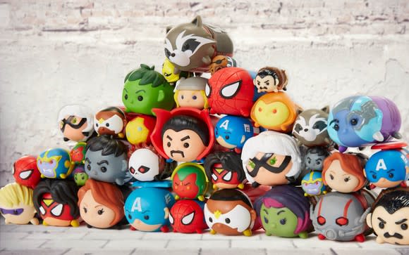 JAKKS Pacific line of Marvel Tsum Tsum figures stacked in pyramid form.