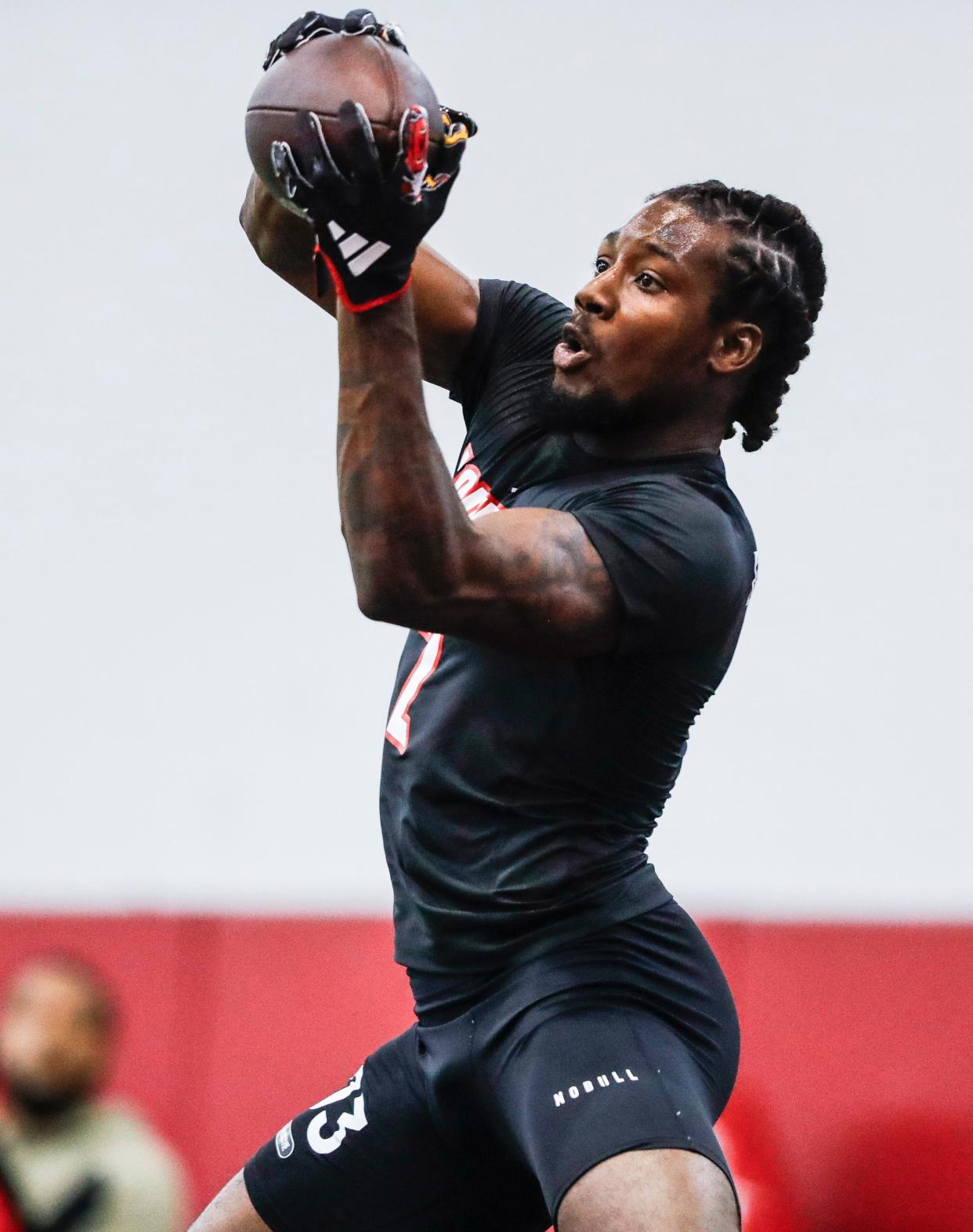 Former Louisville cornerback Jarvis Brownlee works out for NFL scouts at the team's pro day Tuesday.