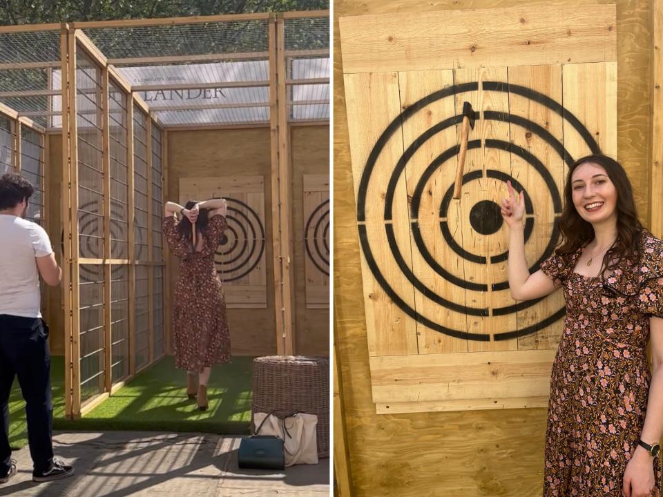 Throwing axes at the "Outlander: The Experience" event.