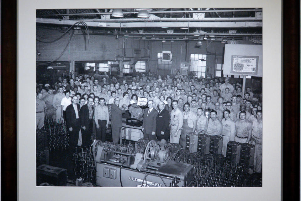 A photo of the building's days as a factory is displayed at the Fordson Hotel in Oklahoma City.