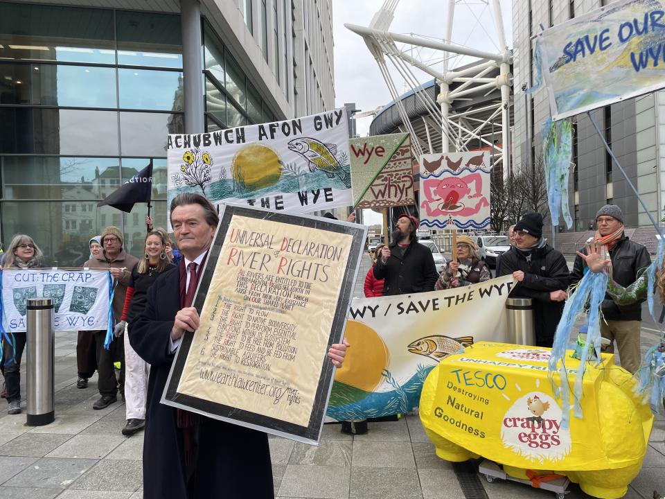 Feargal Sharkey outside the Civil Justice Centre in Cardiff campaigning on behalf of River Action