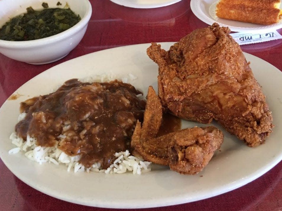 Fried chicken with rice.