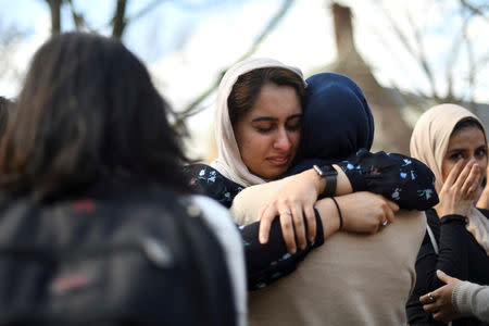 Nayab Khan, 22, cries at a vigil to mourn for the victims of the Christchurch mosque attacks in New Zealand, at the University of Pennsylvania in Philadelphia, Pennsylvania, U.S., March 15, 2019. REUTERS/Mark Makela