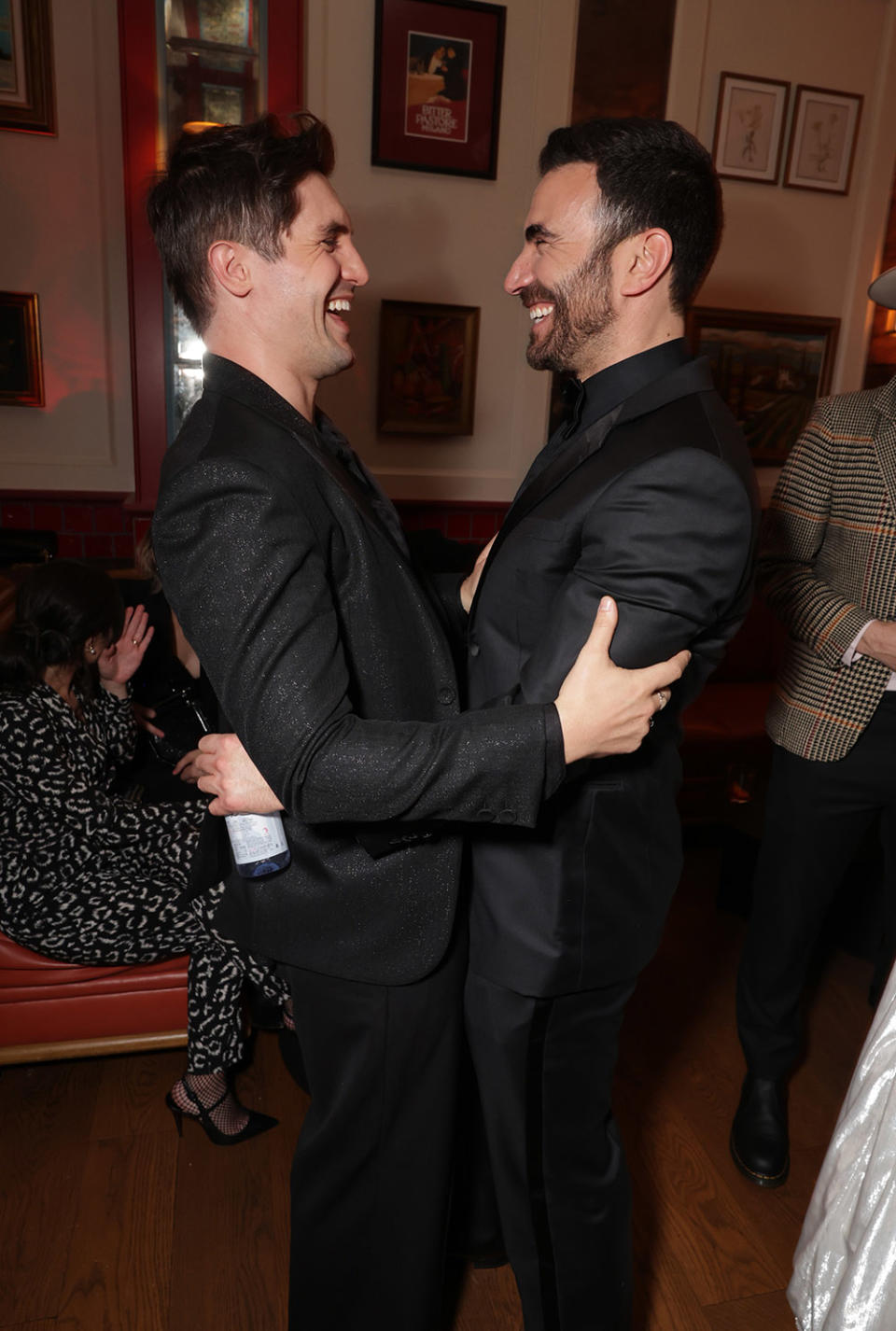 Phil Dunster (L) and Brett Goldstein seen at the Apple TV+ Emmy Awards post ceremony reception at Mother Wolf on January 15, 2024 in Los Angeles, California.