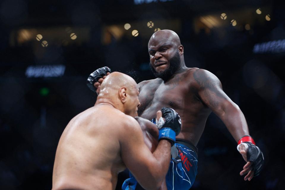 Derrick Lewis drops Marcos Rogerio de Lima with a flying knee before securing an early TKO (USA TODAY Sports via Reuters Con)