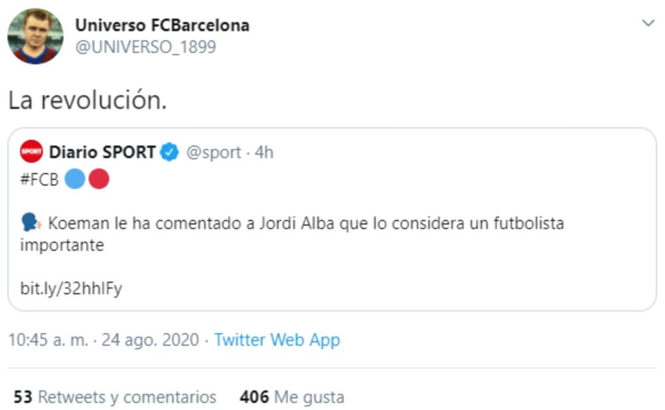 Enfado entre los culés porque Ronald Koeman cuente con Jordi Alba