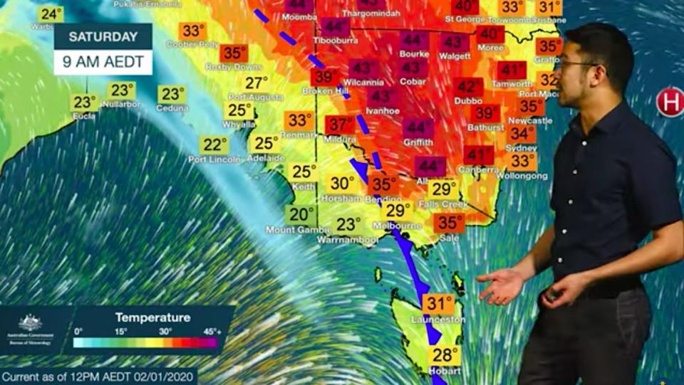 australia bushfires temperature map