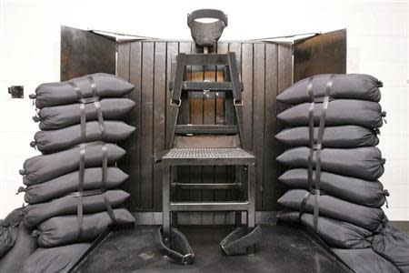 The execution chamber at the Utah State Prison is seen after Ronnie Lee Gardner was executed by a firing squad in Draper June 18, 2010. REUTERS/Trent Nelson-Salt Lake Tribune/Pool