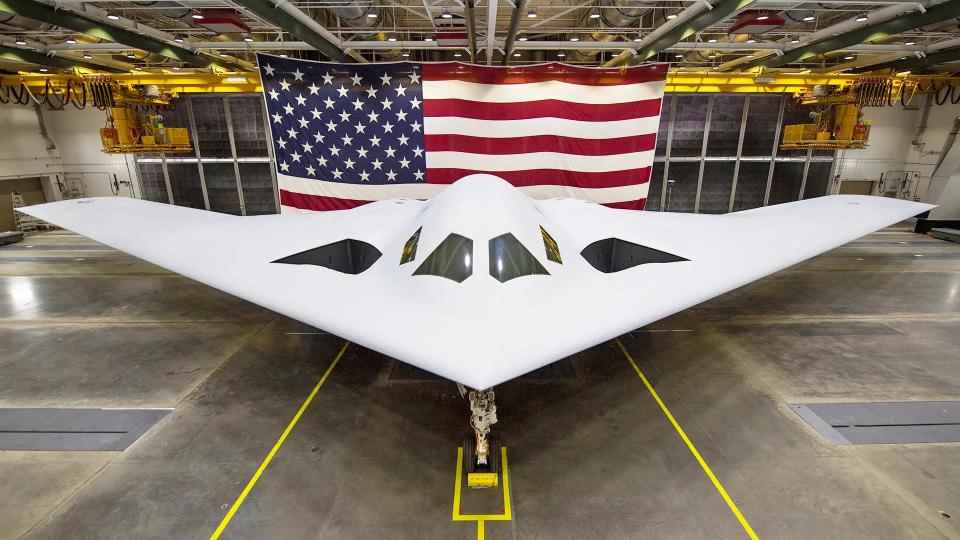 The first B-21 Raider stealth bomber prototype. <em>USAF</em>