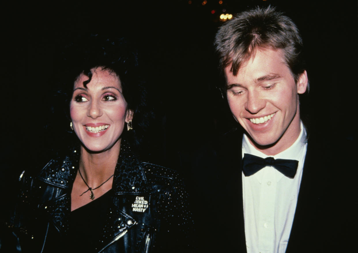 Cher and actor Val Kilmer attend the 36th Annual Tony Awards After Party on June 6, 1982 at the Waldorf-Astoria Hotel in New York City. (Photo by Walter McBride/Corbis via Getty Images)