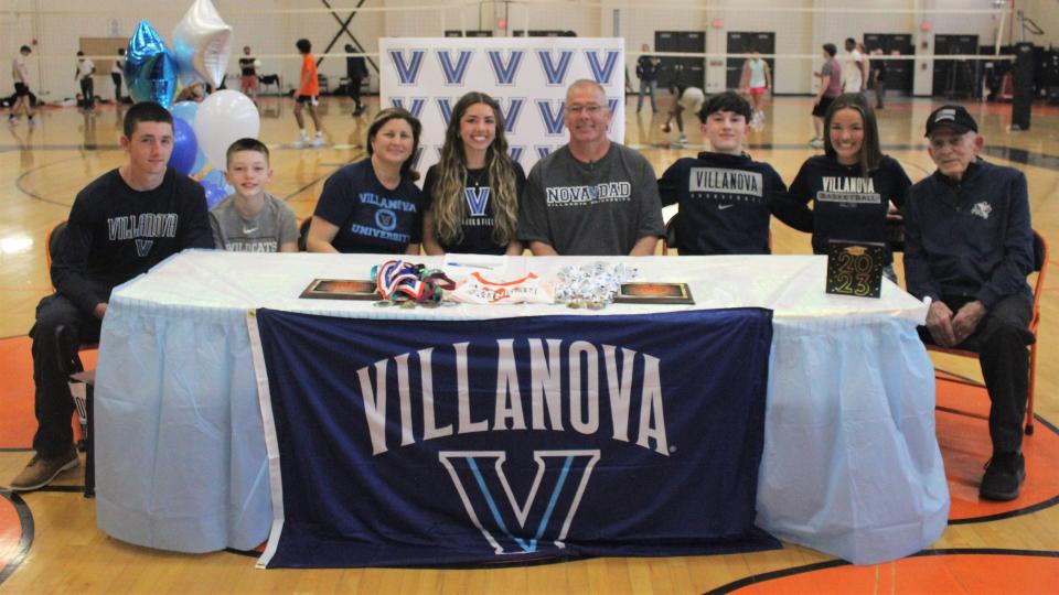 Taunton's Caelen O'Leary poses with her family after signing her National Letter of Intent committing to Villanova University.
