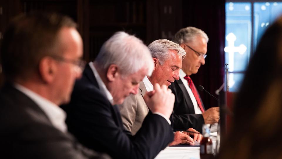Boris Pistorius, Horst Seehofer, Thomas Strobl und Joachim Herrmann bei der Innenministerkonferenz.