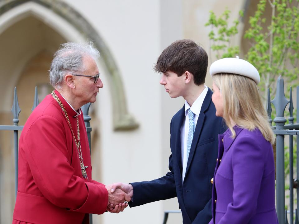 James, Earl of Wessex and Sophie, Duchess of Edinburgh at Easter Sunday service at St. George's Chapel on March 31, 2024.