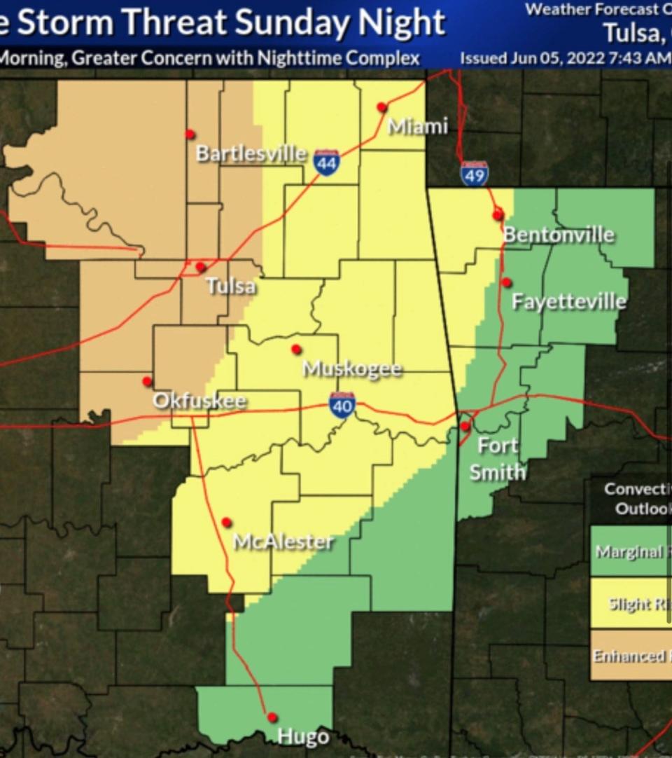 There is a chance for storms Sunday night in western Arkansas