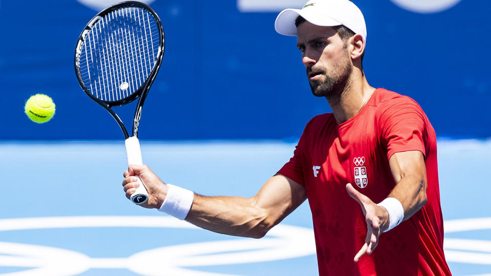 Novak Djokovic, pictured here during a practice session at the Tokyo Olympics. 