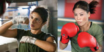 Priyanka Chopra chronicles of the life of Indian boxer Mary Kom, who went through several hardships before audaciously accomplishing her ultimate dream. Chopra underwent extensive physical training for three months to attain a muscular physique and learned Kom's distinct boxing style.