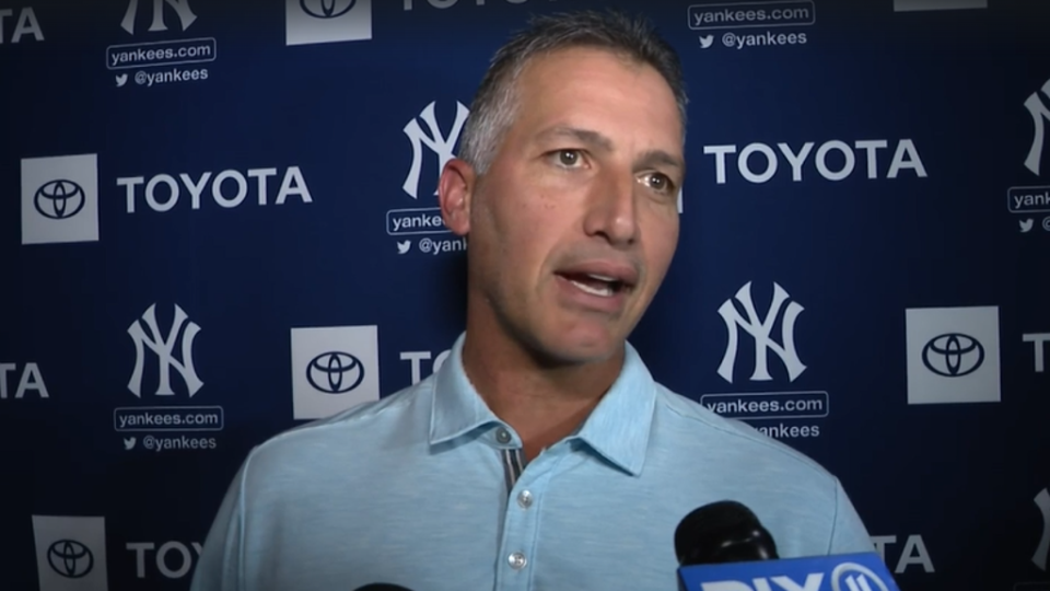 Andy Pettite speaking with the media prior to the Yankees' matchup with the Mets
