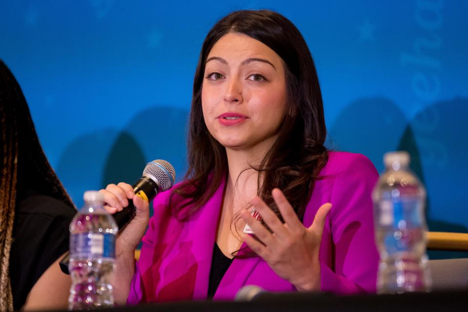 Panelists Kristian Carranza speaks during the Lady Bird Breakfast at the Texas Democratic Party Convention in El Paso, Texas, at the Hotel Paso Del Norte on Saturday, June 8, 2024.