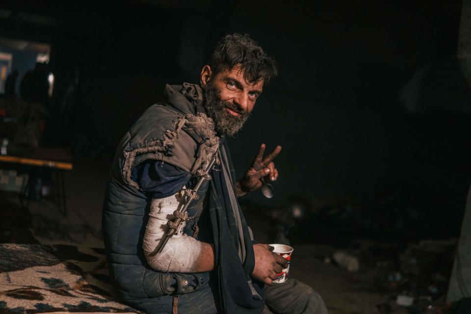 This photo released on 10 May 2022 by the Azov regiment shows an injured Ukrainian serviceman inside the Azovstal iron and steel works factory in eastern Mariupol, Ukraine, amid the Russian invasion (AFP via Getty Images)