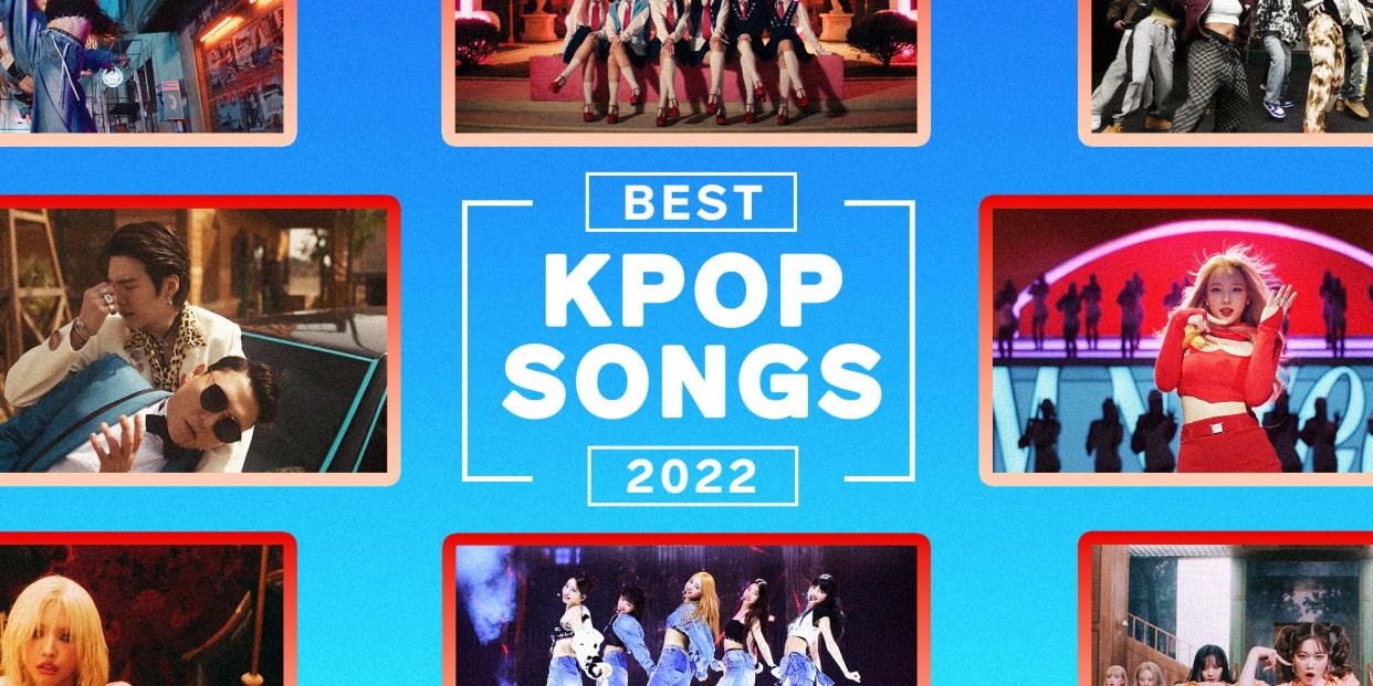 A grid collage of Kpop music videos with "Best Kpop Songs 2022" in the center